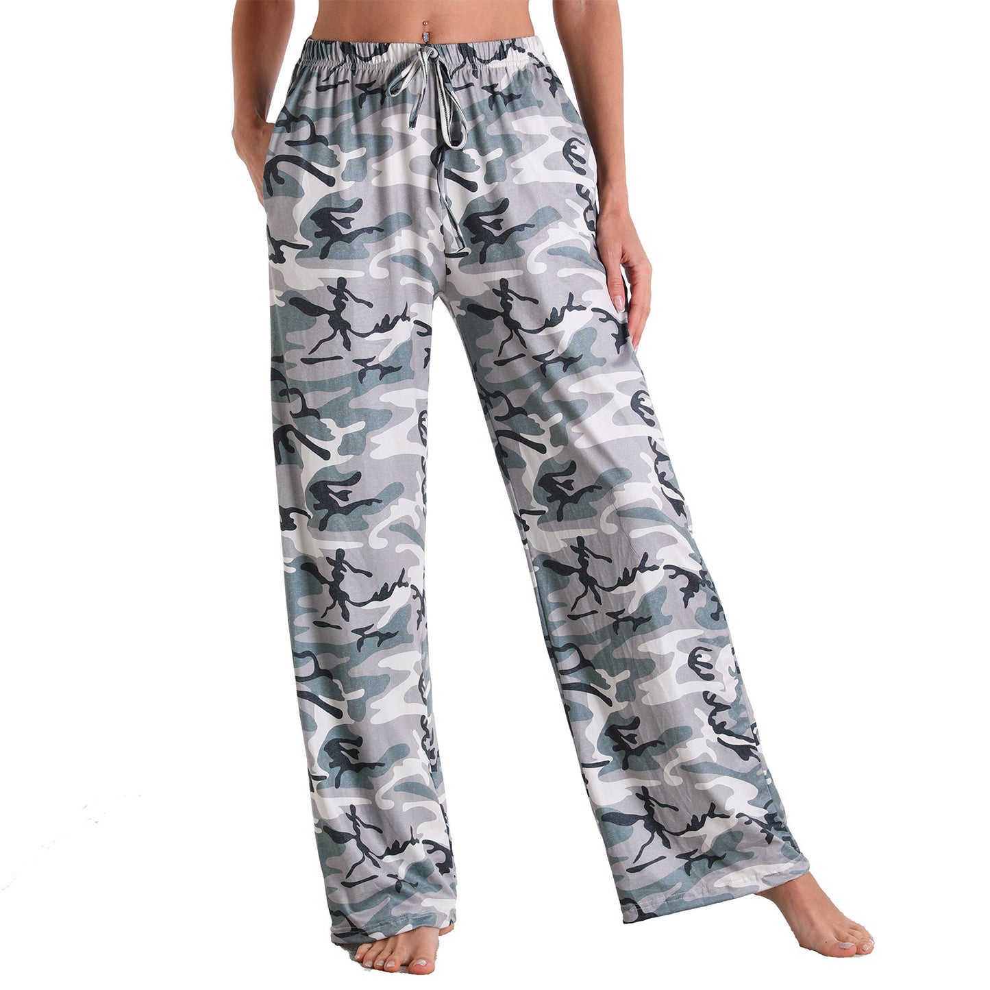 Stretch Cotton Straight-leg Pants Printing Elastic Cord Trousers