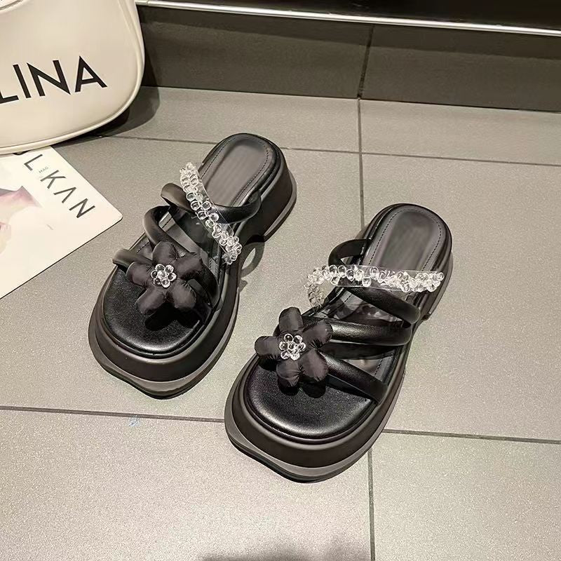 Fairy Style Flower Thick Sole Slippers