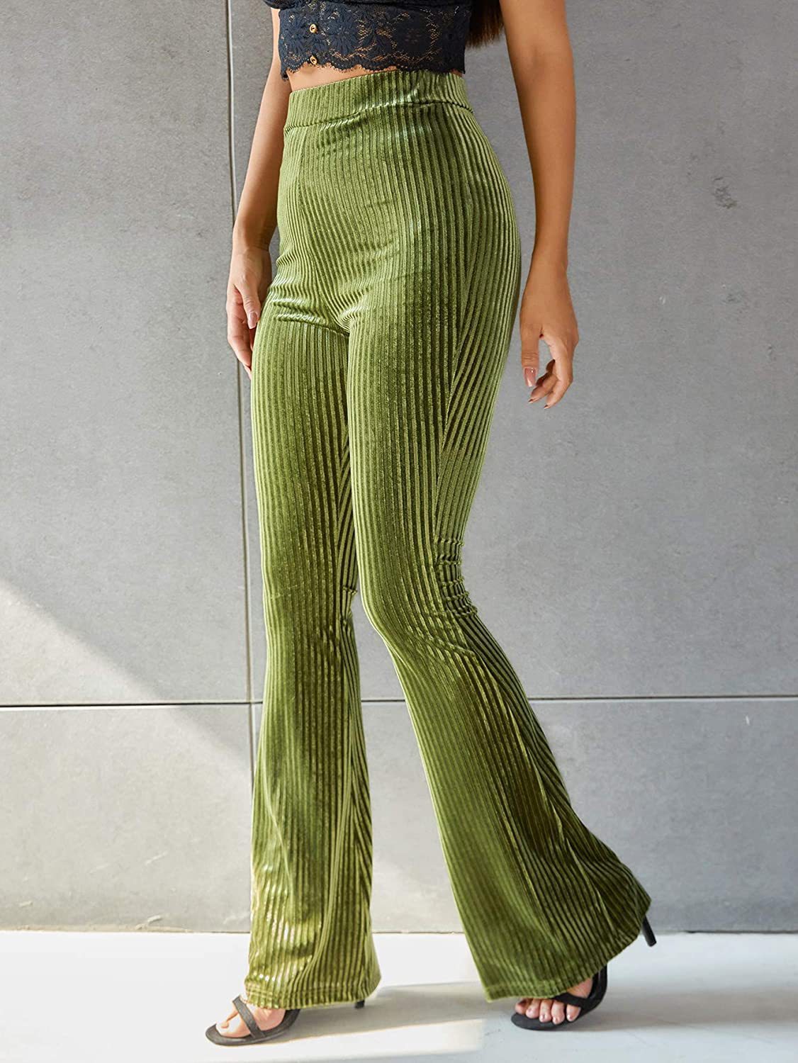 New Women's Fashion Solid Color High Waist Gold Velvet Pit Striped Flare Pants