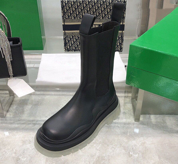 New Thick-soled Leather Martin Boots Women Spring And Autumn
