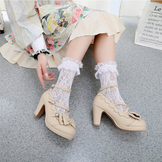 Sweet Girl Loli Color Matching Cross Straps Lolita Round Toe Princess Shoes