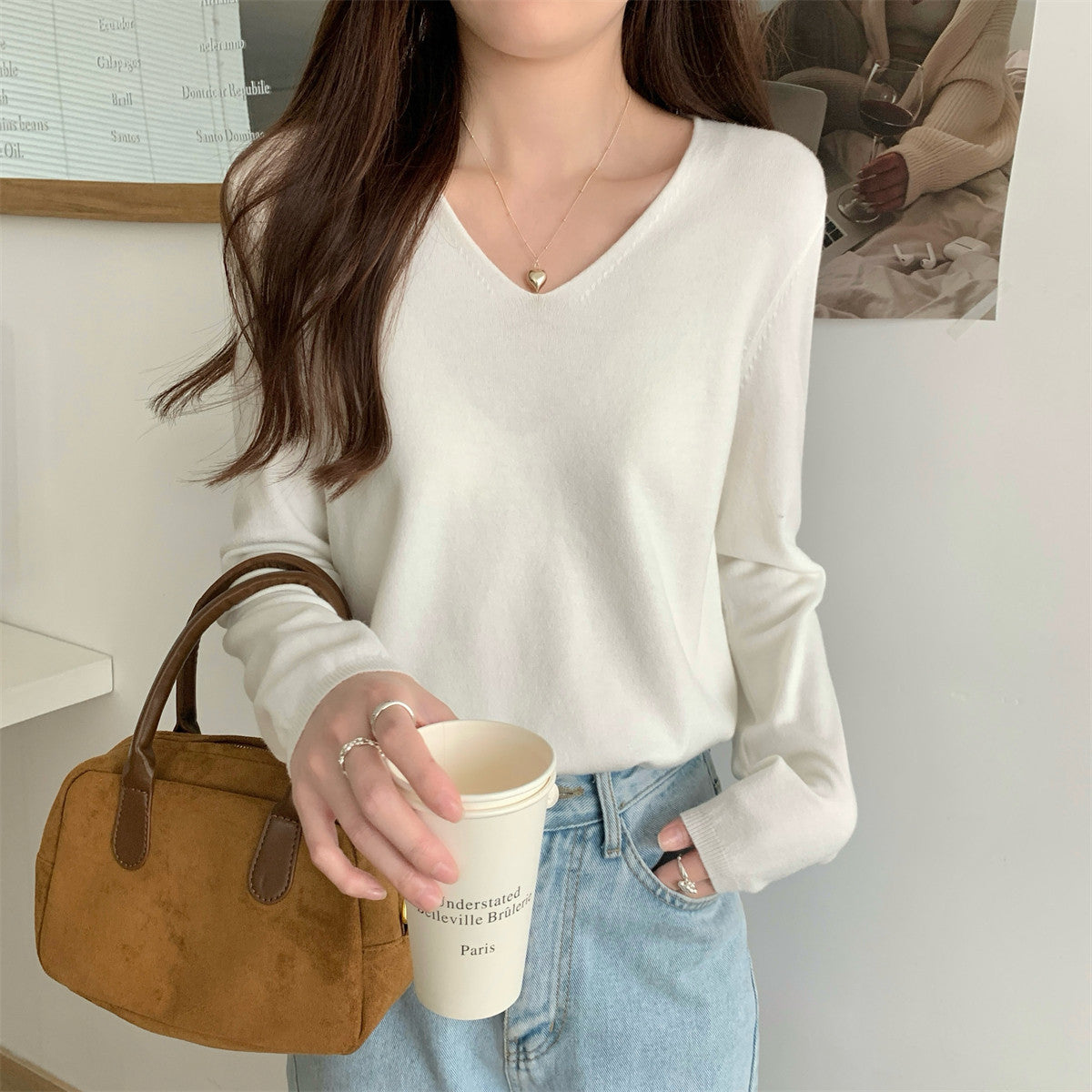 Loose Vneck Soft Cozy Sweater For Layering
