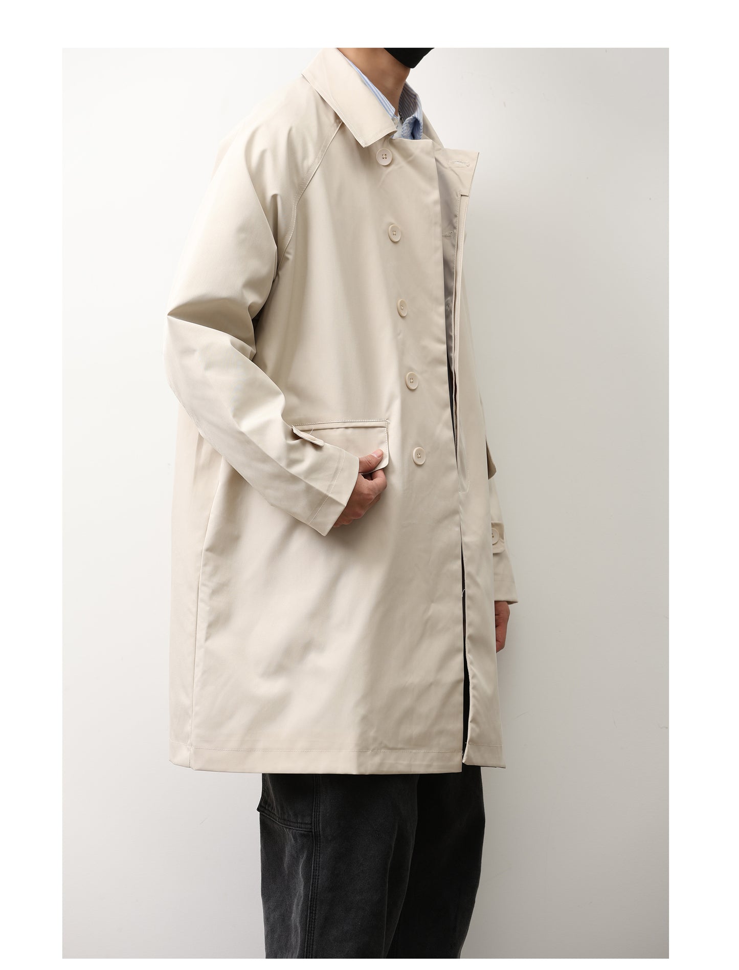 Japanese-style Solid-color Mens Loose-fitting Casual Basic Springautumn Trench Coat