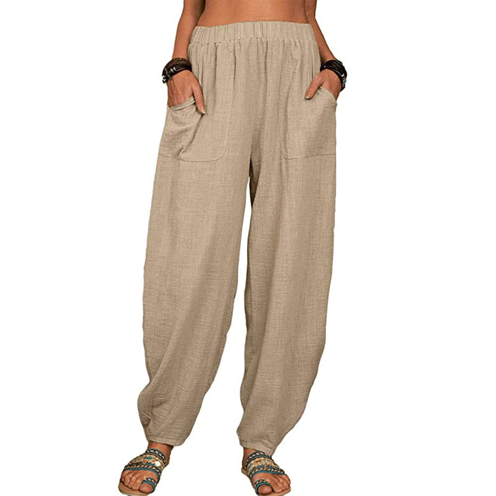 Harem Pants Summer Fashion Solid Color Pockets Trousers Womens Clothing