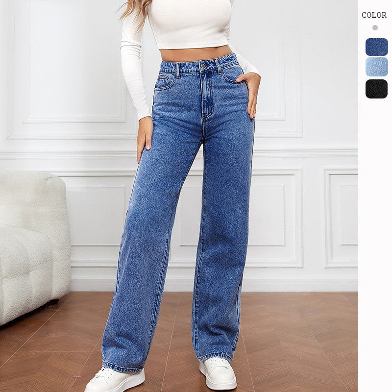 Vaskede Fashion Straight Jeans til damer med medium talje
