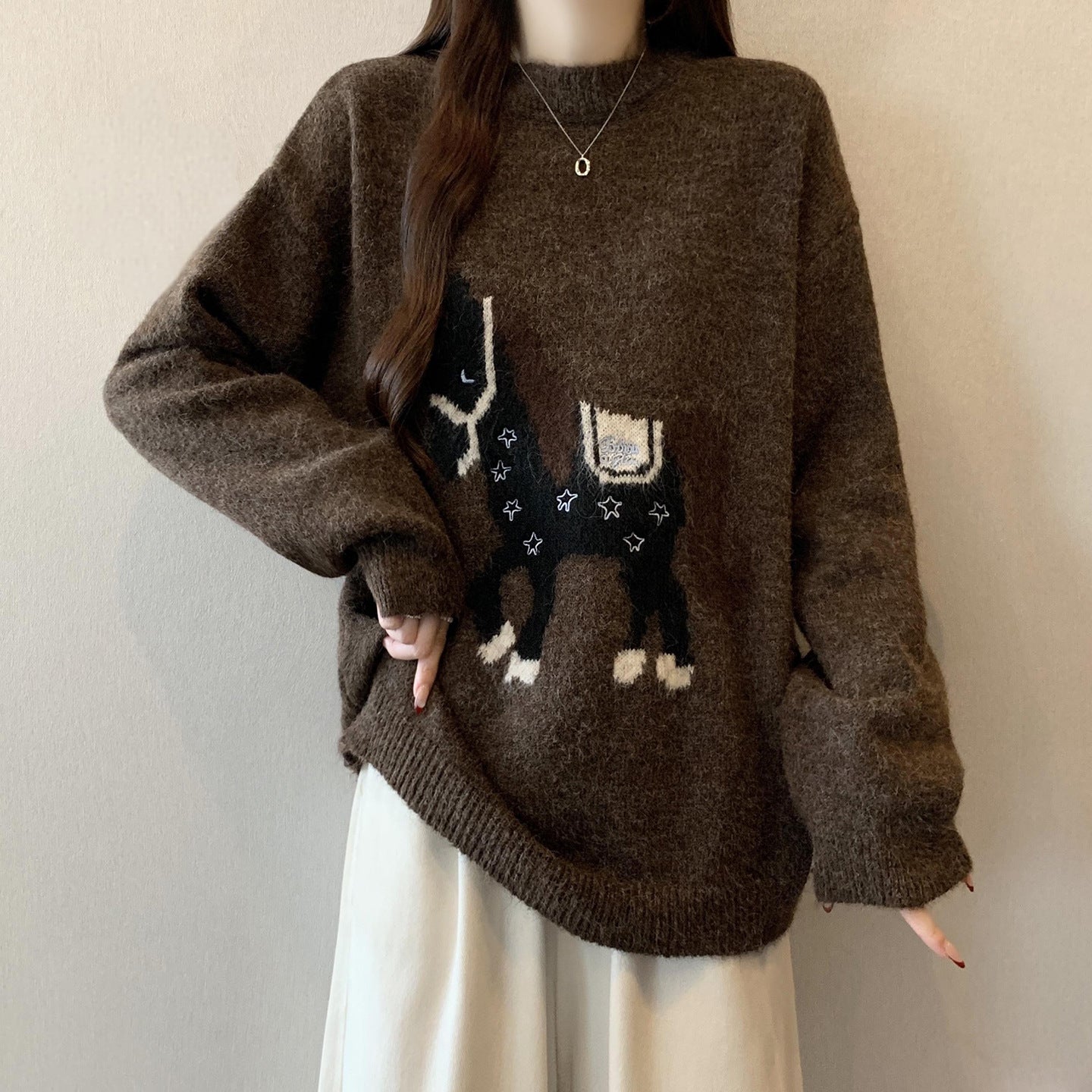 Laid-back Youth-boosting Super-cute New Year RedJacquard Sweater