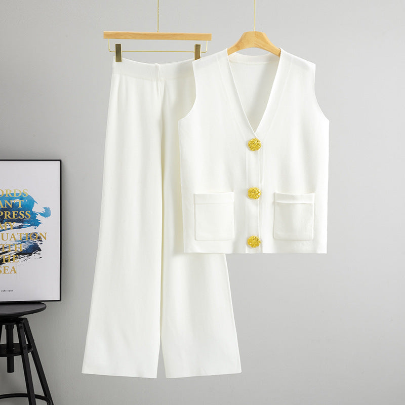 Women's Casual Knitted Vest And Pants Set