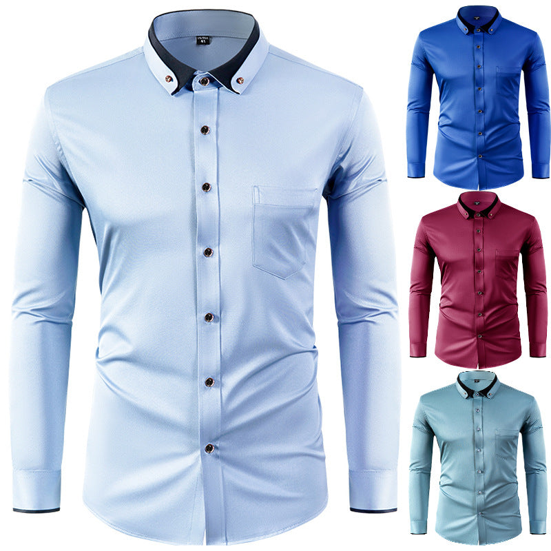 Skjorte til mænd med farveeffekt, krave-design, ensfarvet og slim fit