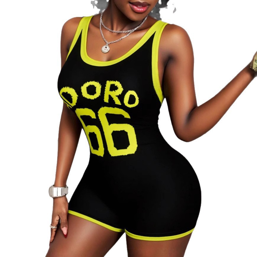 Personality Spicy Girl U-neck Letter Print Street Y2K Jumpsuit