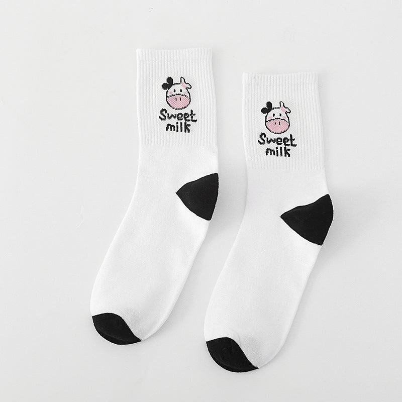Women's Cartoon Printed Mid Tube Cotton Socks