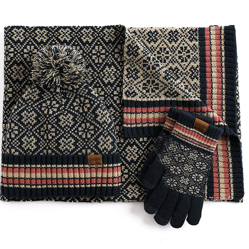 Three-piece Winter New Knitted Warm Woolen Hat Scarf And Gloves