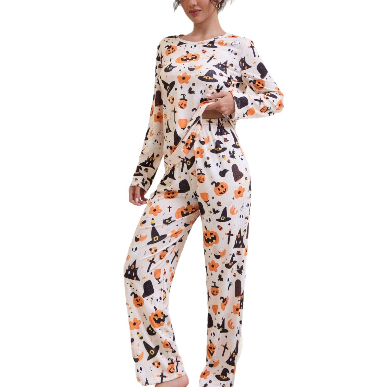 Halloween Cartoon Printed Long-sleeved Trousers Two-piece Suit Homewear