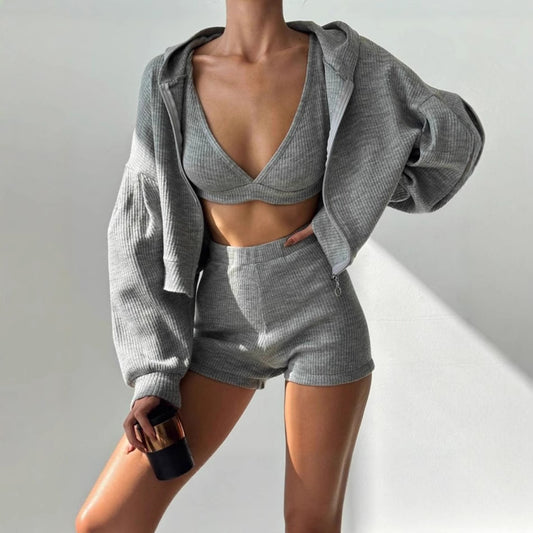 Women's Sporty Casual Zip-Up Hoodie Set