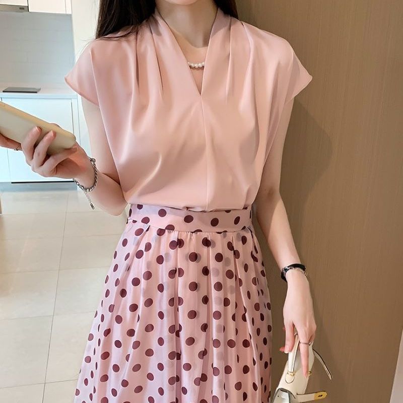 French Summer Acetate Satin High-grade Short-sleeved Shirt