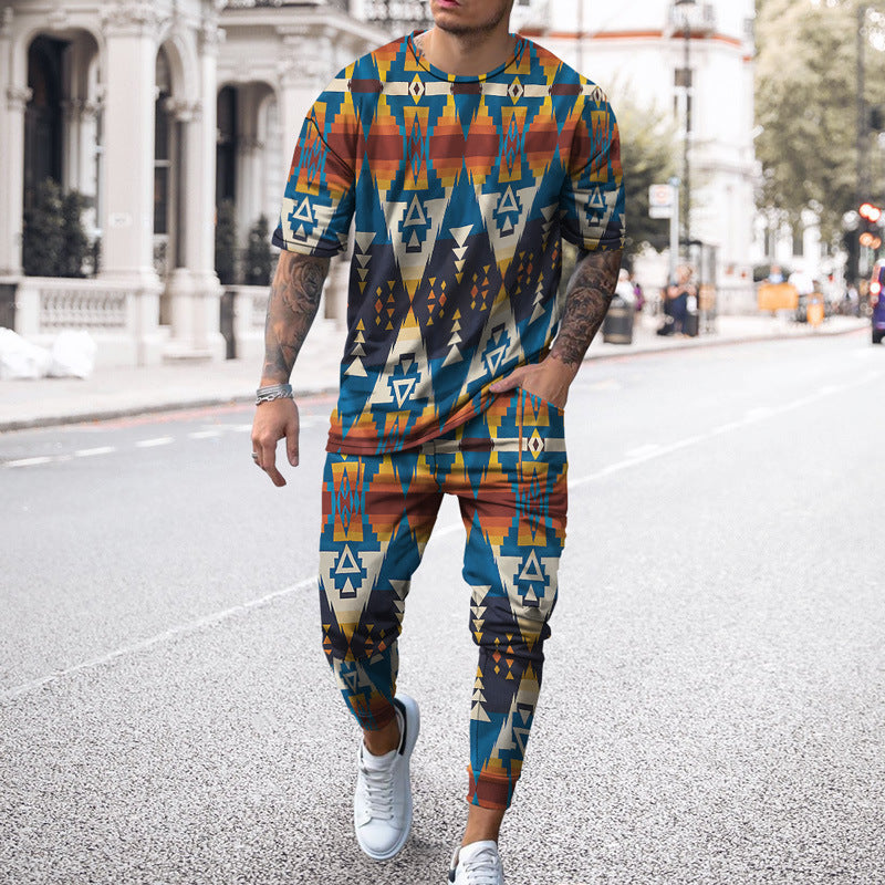 Fashion Sports Men Casual Short-sleeved T-shirt Trousers Suit