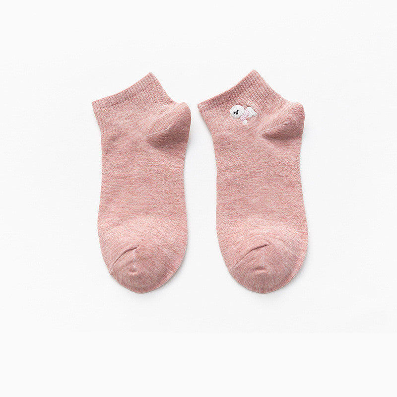 Socks Shallow Mouth Cartoon Embroidery Cute Japanese