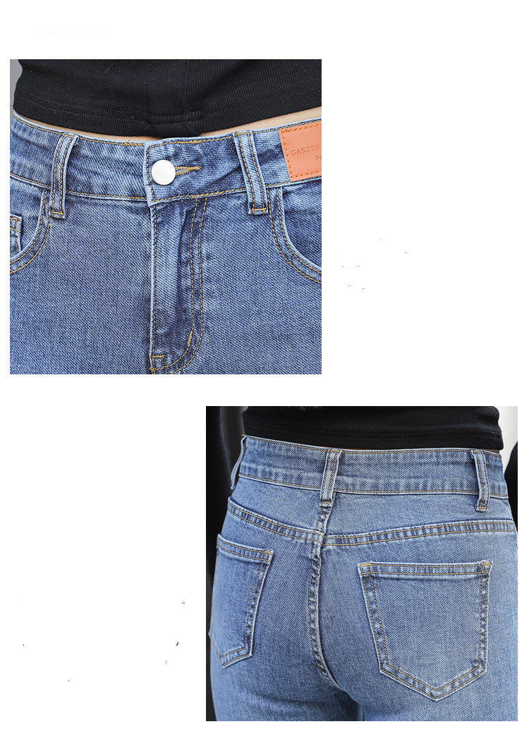 Kvinders Forår Koreansk Stil Højtaljede Lige Jeans