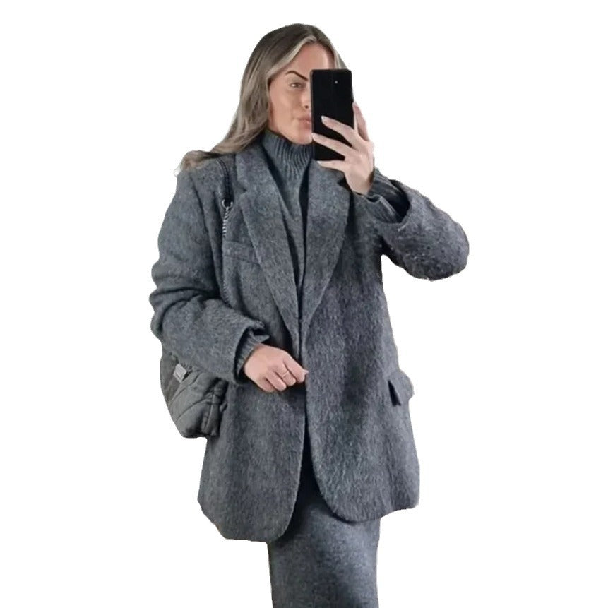 Solid Color Wool Suit Jacket Female Classic Style