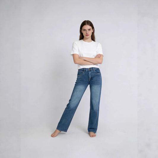 Retro Washed Mopping Pants High-Waisted Womens Slimming Washed Denim Jeans