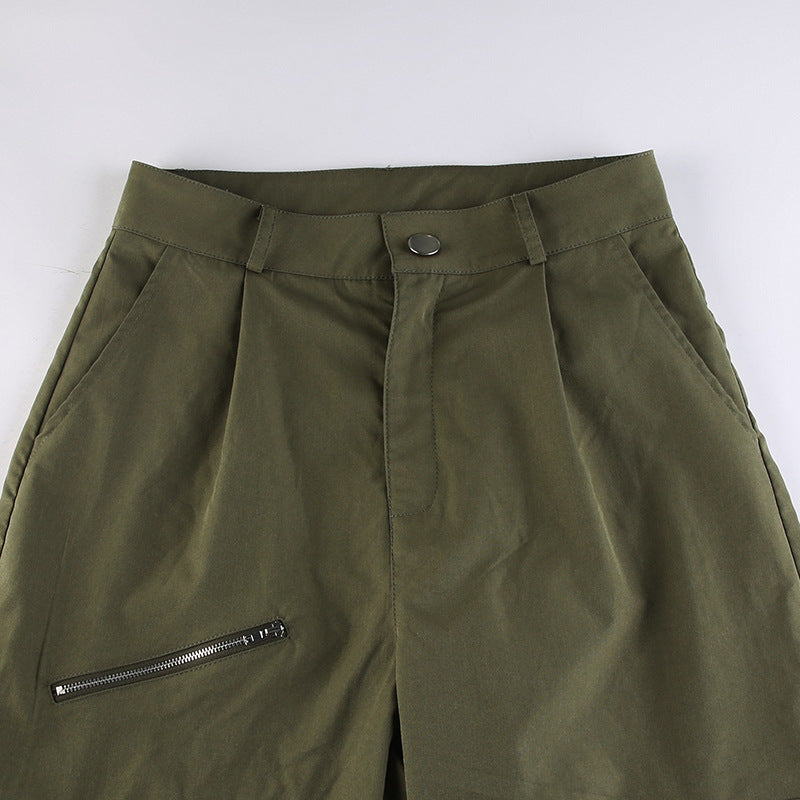 Women's Fashion Casual Multi-pocket Ribbon Wide-leg Workwear Trousers