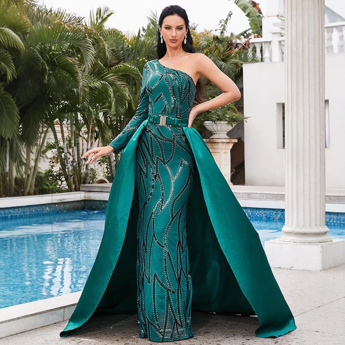 Mid-waist Off-the-shoulder Hostess Evening Gown Maxi Dress For Banquets