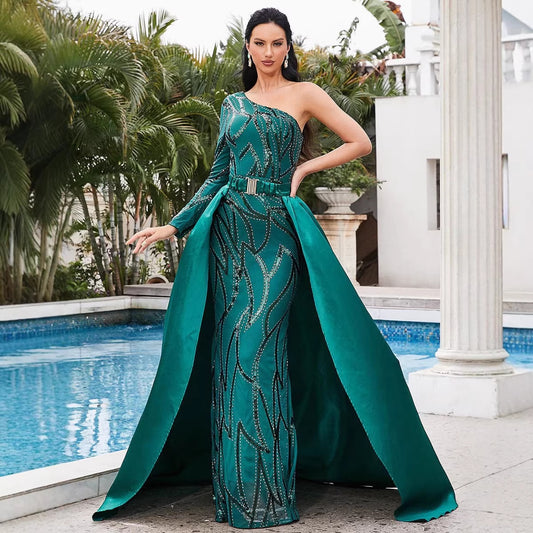 Mid-waist Off-the-shoulder Hostess Evening Gown Maxi Dress For Banquets