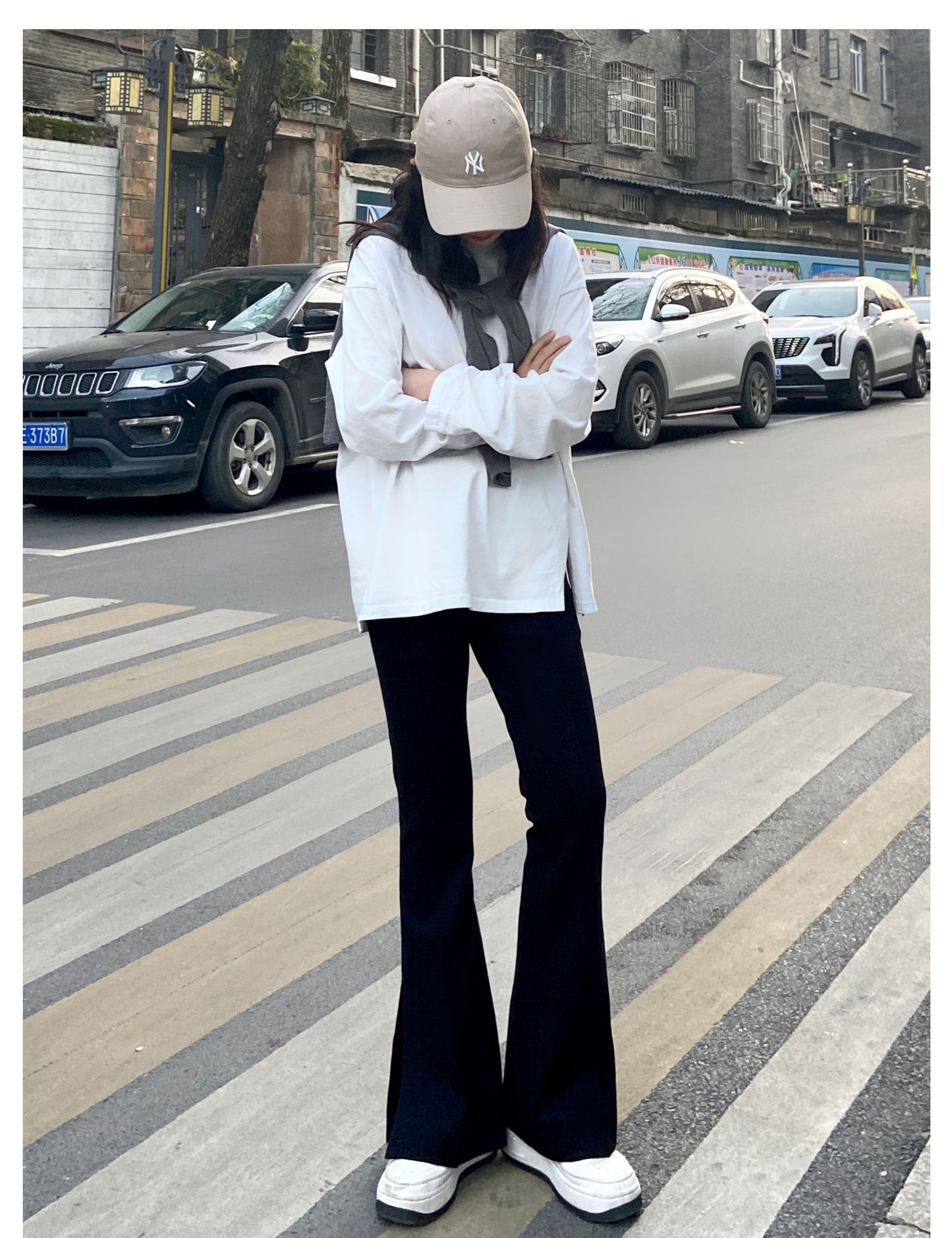 Women's Retro Side Slit Micro Flared Wide Leg Pants