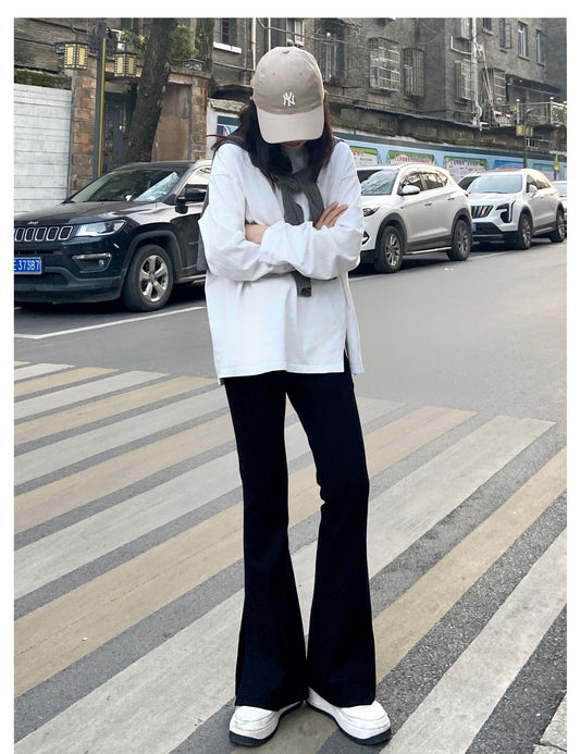 Women's Retro Side Slit Micro Flared Wide Leg Pants