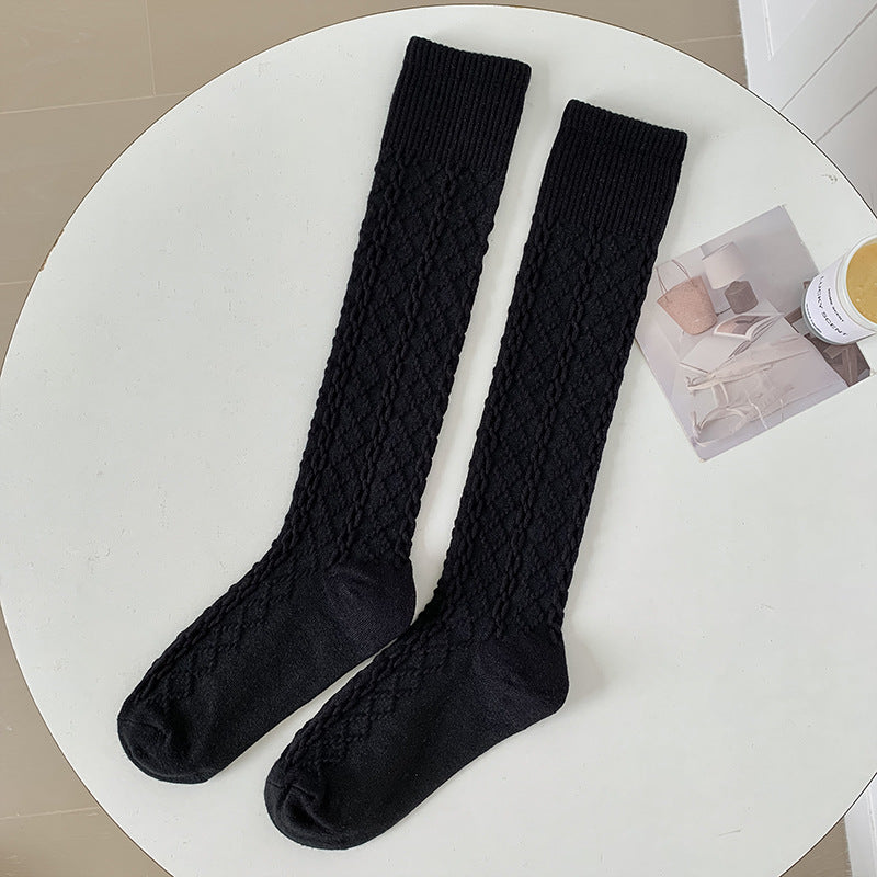 Autumn And Winter Thick Warm Hemp Pattern Solid Color Knee-length Cashmere Socks