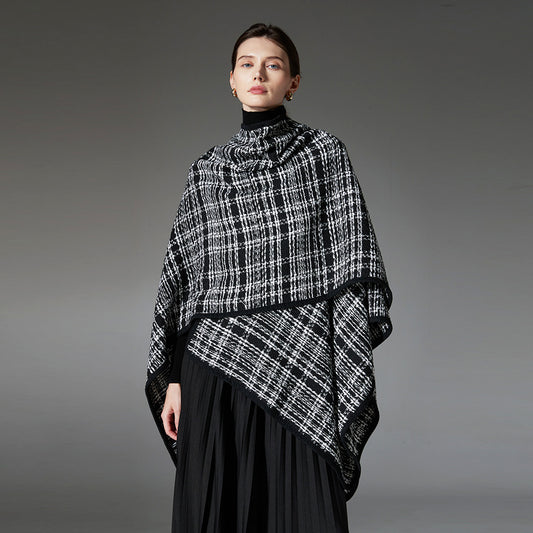New Black And White Classic Style Plaid Shawl