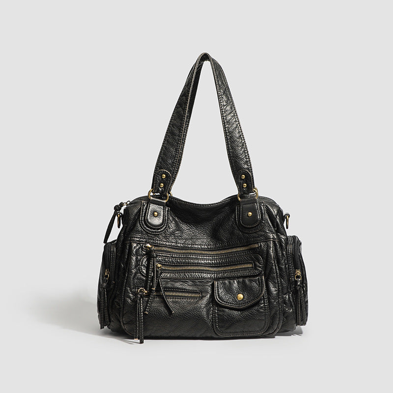 Multi-zipper Motorcycle Sweet Soft Leather Vintage Bronze Tote Bag