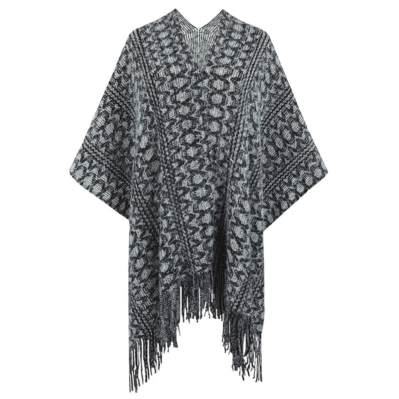 Hæklet Polyester Garn Hule Strikket Kvast Kappe Og Sjal Sweater Dame Cardigan
