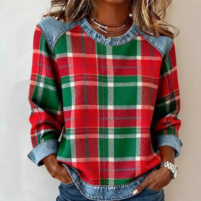 Womens 3D Digital-Print Crew-Neck Fashion Pullover Long-Sleeve Sweatshirt