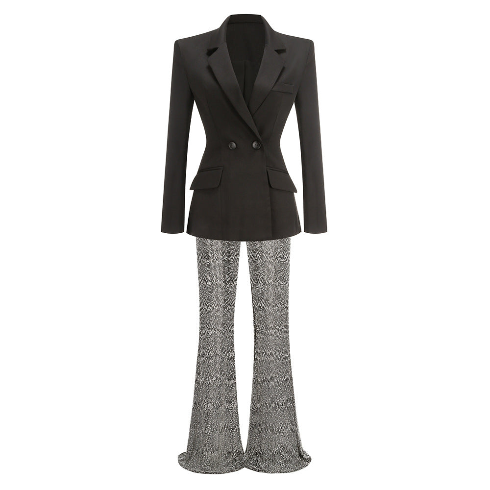 V-neck Suit Jacket Hot Drilling Heavy Industry Trousers Affordable Luxury
