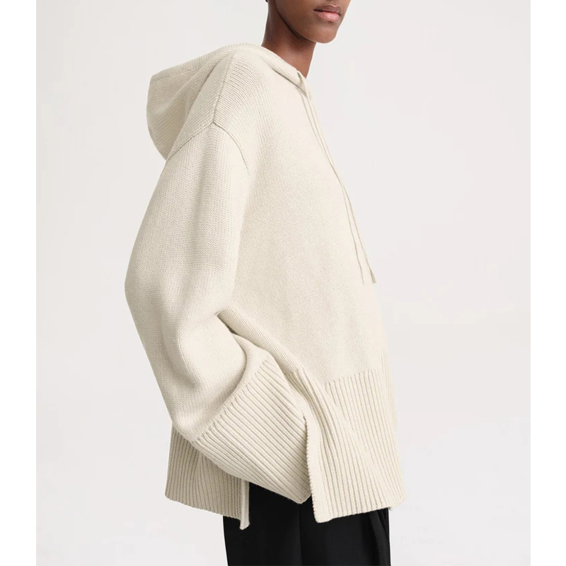 Hooded Knit Sweater For Women  Loose-fitting Laid-back Style
