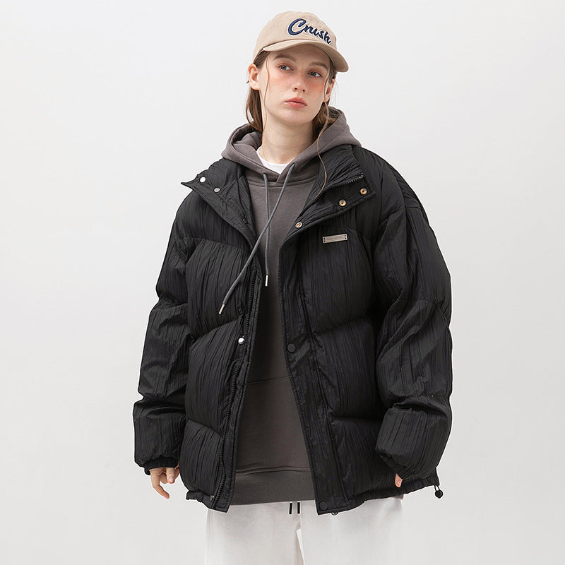 Thickened Cotton Padded Men's Plain Pleated Bread Jacket