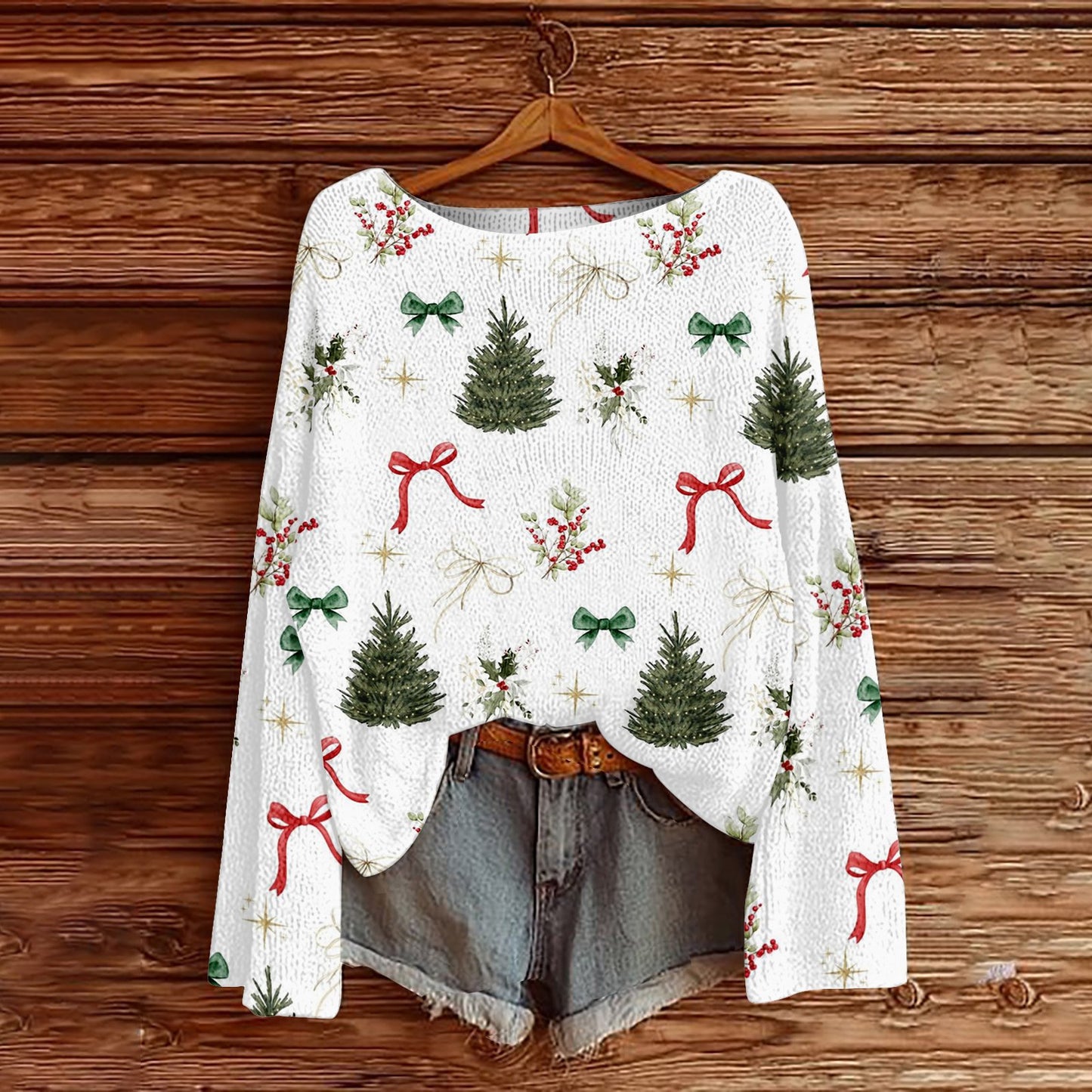 Off-the-Shoulder Pullover Sweater With 3D Print