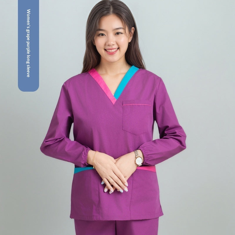 Womens Short-sleeve Scrubs With A Yin-yang Collar For Isolation Use