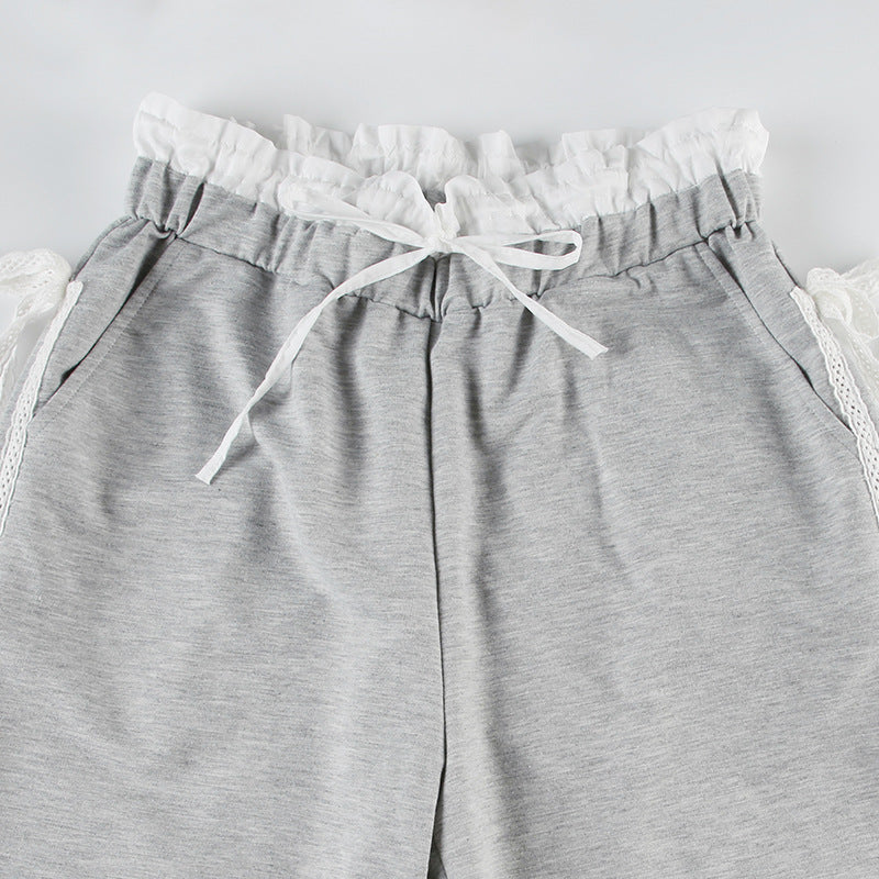 Women's Fashion Stitching Bow Casual Sweatpants