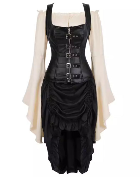 Womens Steampunk Bodycon Dress Pirate Shirt Gothic Corset Bustier