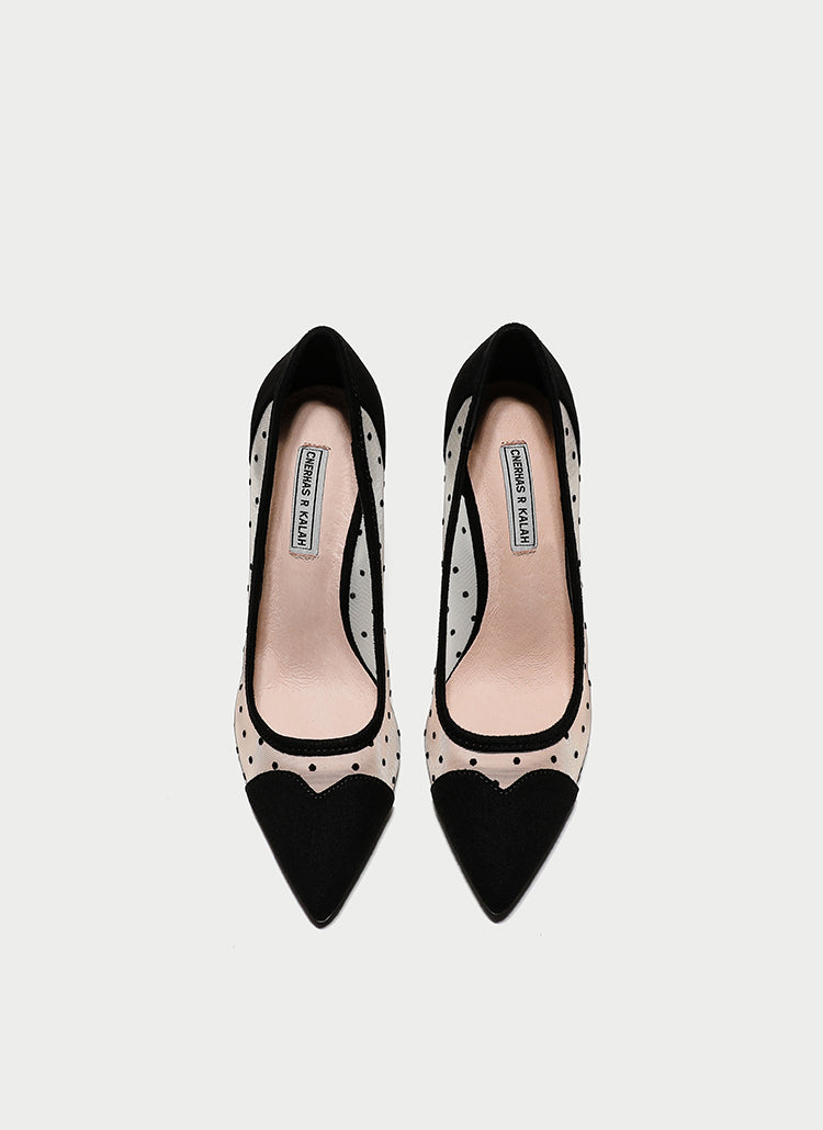 Pointed Toe Breathable Mid-heel Hollow Polka-dot Shallow Mouth Single Shoes Women