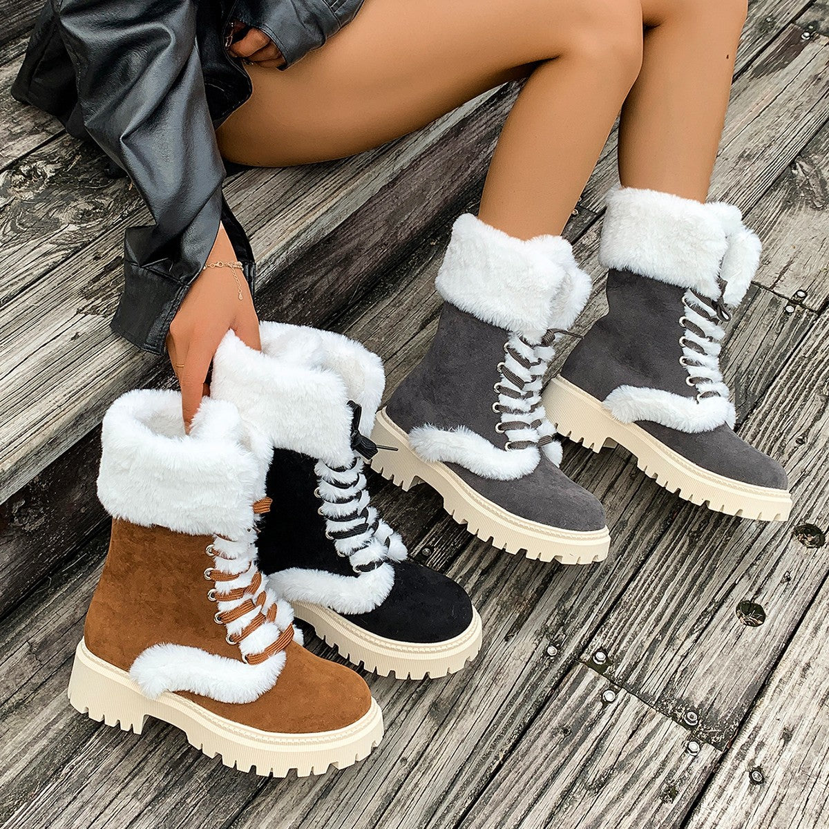 Women's Plus-size High-top Padded Thermal Snow Boots