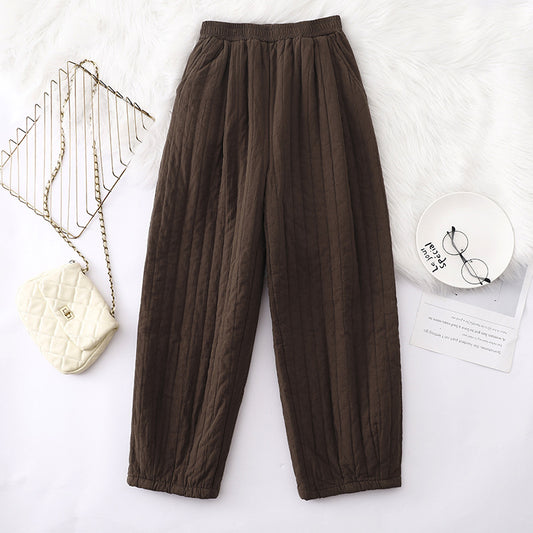 All-match Quilted Casual Pants Cotton Sunken Stripe