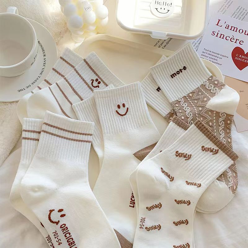 Thin Internet Celebrity Versatile Korean Japanese Style Stripe Cute Smiley Face Students' Socks