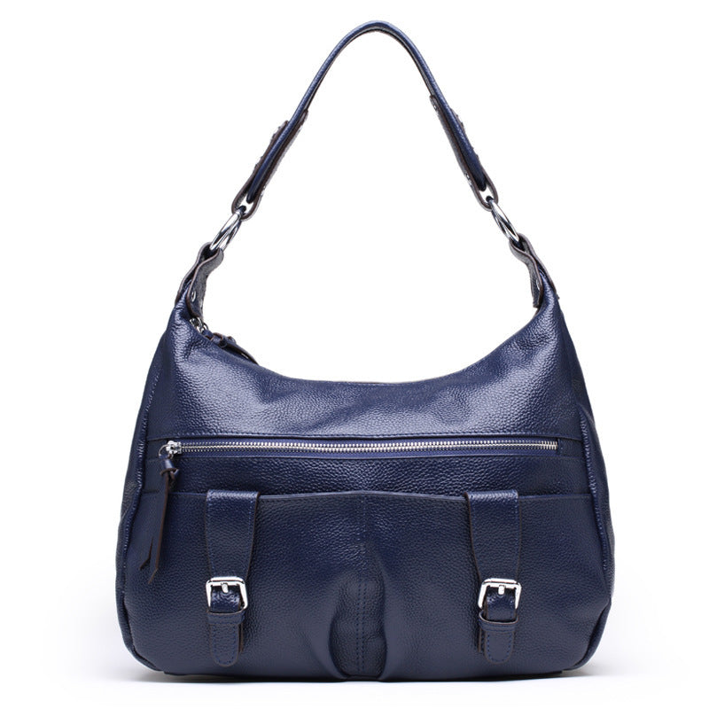 European And American Pleated Large Capacity Women's Portable Shoulder Messenger Bag Top Layer Cowhide