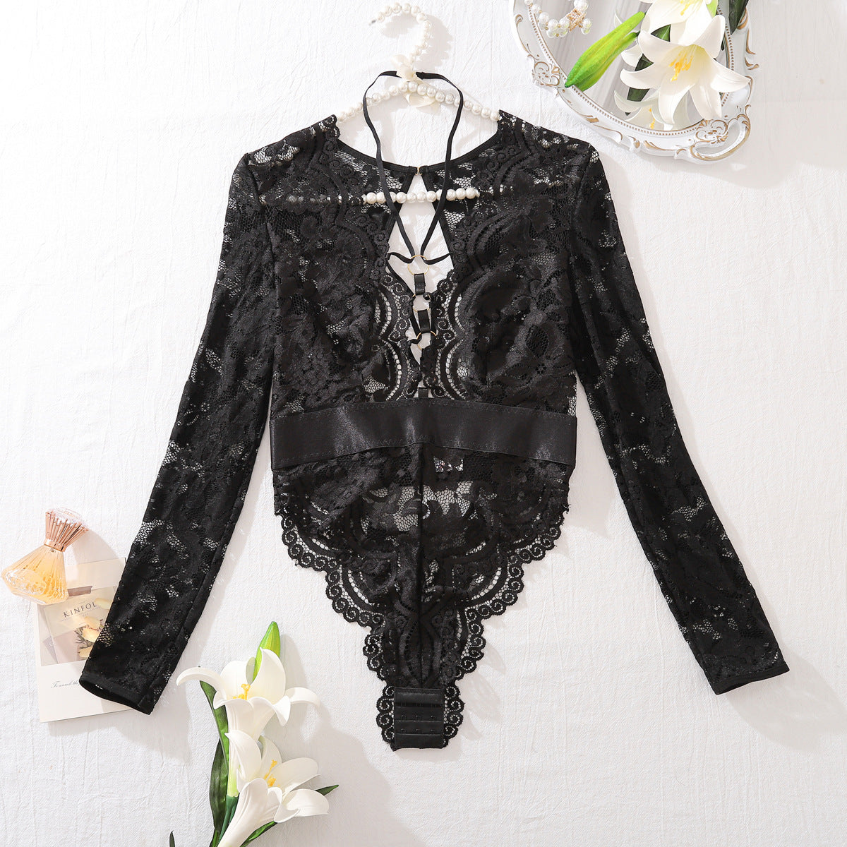 Mode Special-interest Net Gennemsigtig Rygløs Udhulet Komfort Jumpsuit