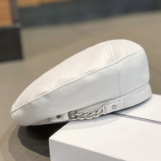 Women's All Match Chain PU Leather Beret Hat