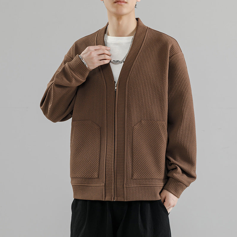 Business Casual Knitted Men's Solid Color Plus-sized Plus-sized Jacket