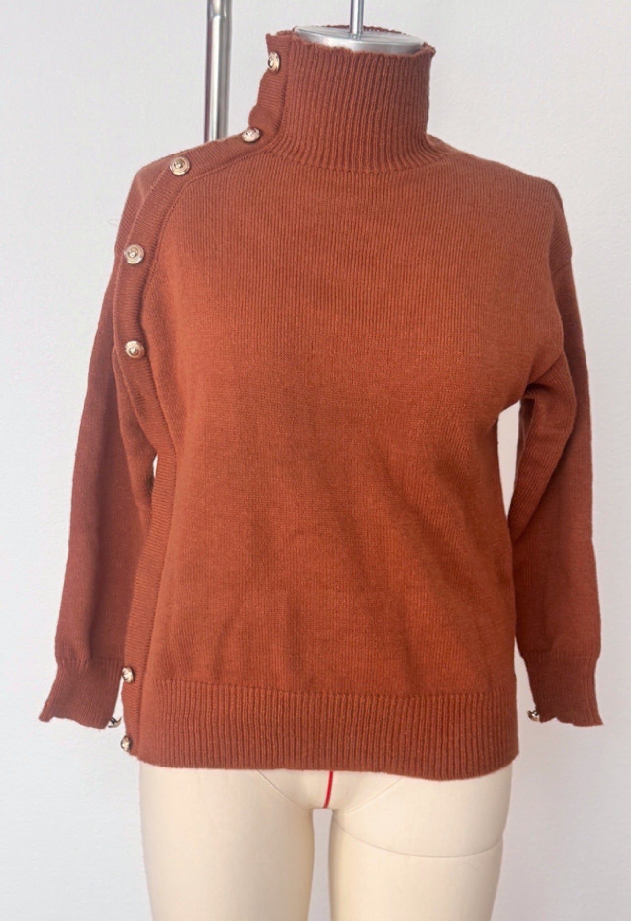 Women's Decorative Button Turtleneck Sweater