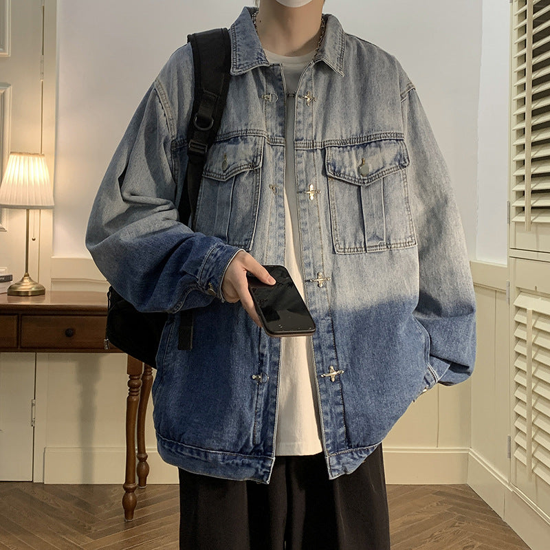Plus Size Denim Two-tone Gradient Coat Jacket